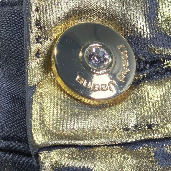 Gold Metallic Skinny Jeans With Rhinestone Embellishment By Døshe Women's Size 2 - Picture 3 of 9